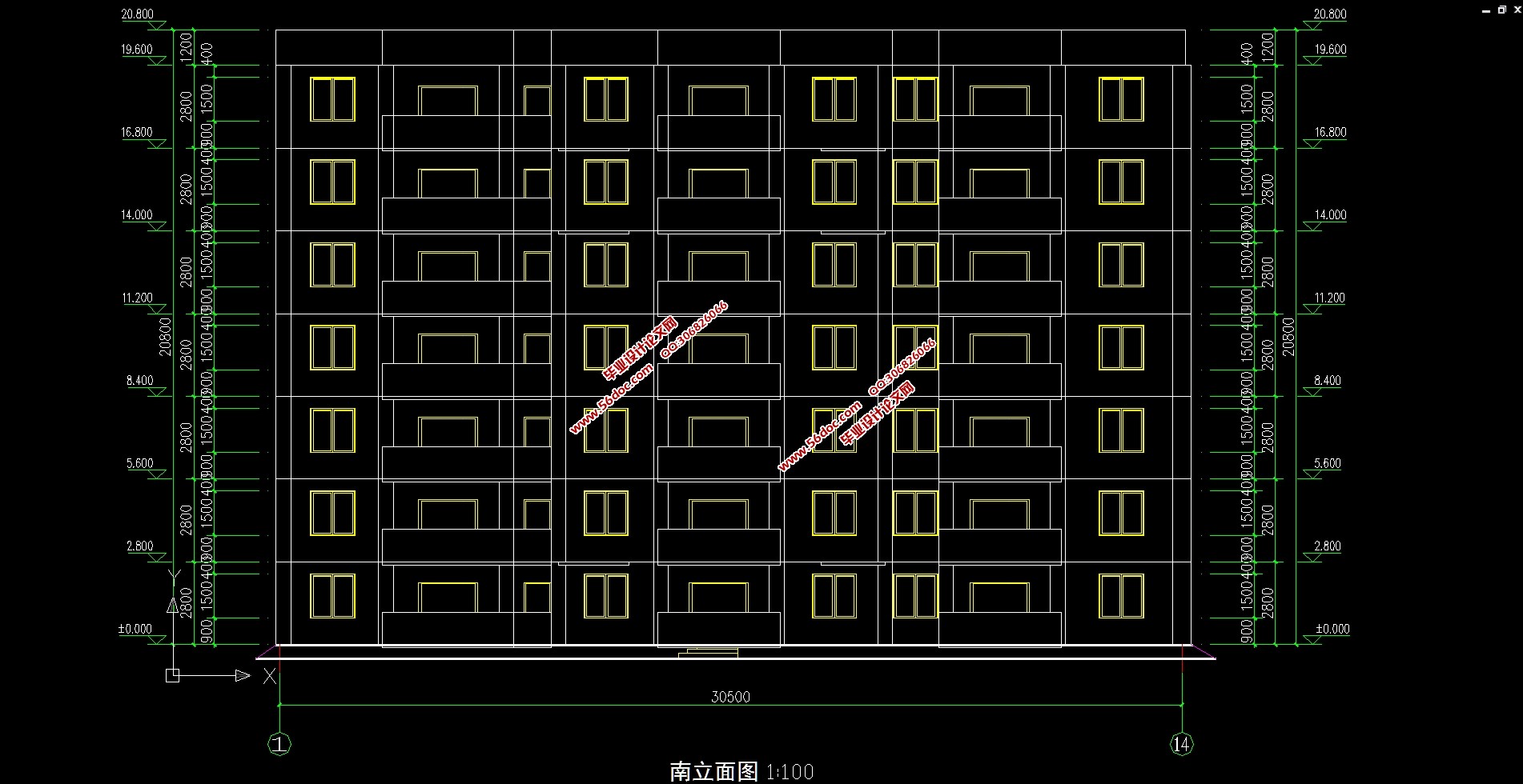 庆阳市七层2996平米住宅小区施工图设计(建筑图,结构图)
