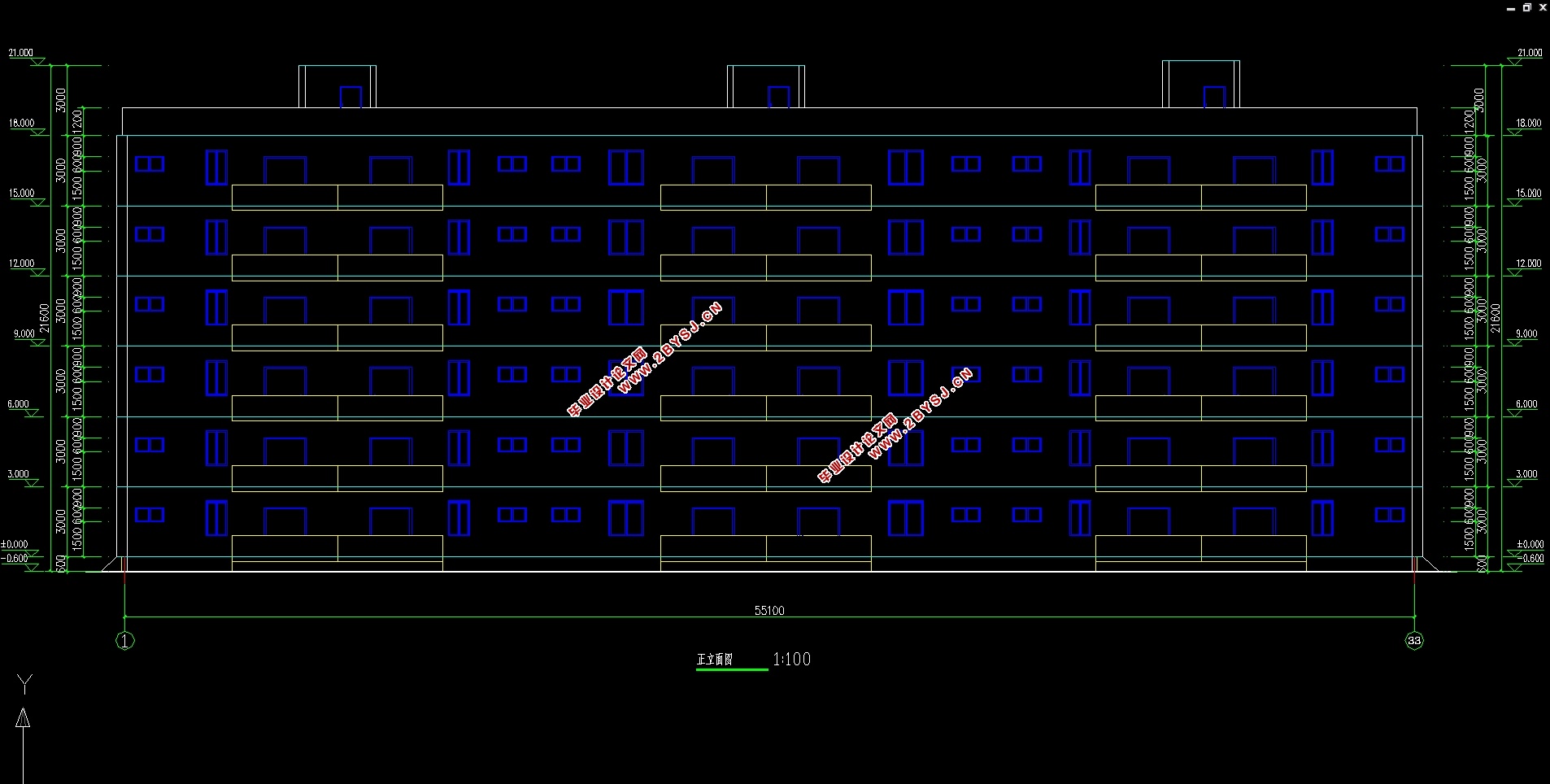 六层5400平米某小区住宅楼多层框架设计(建筑图,结构图,PKPM)