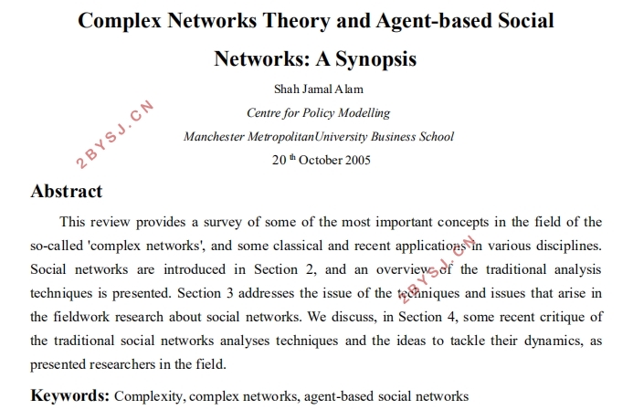 复杂网络理论和基于代理的社会网络：概要